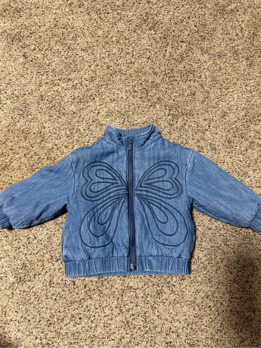 Old Navy Toddler Girls' Denim Blue Butterfly Zip Jacket Size 12-18 Month